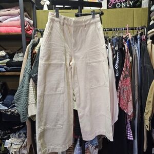 Cream Wide-Leg Cargo Pants